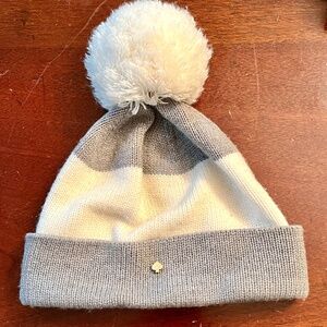Kate Spade Beanie Pom-Pom Pom Hat Ski Gray White Stripe NWOT - One Size